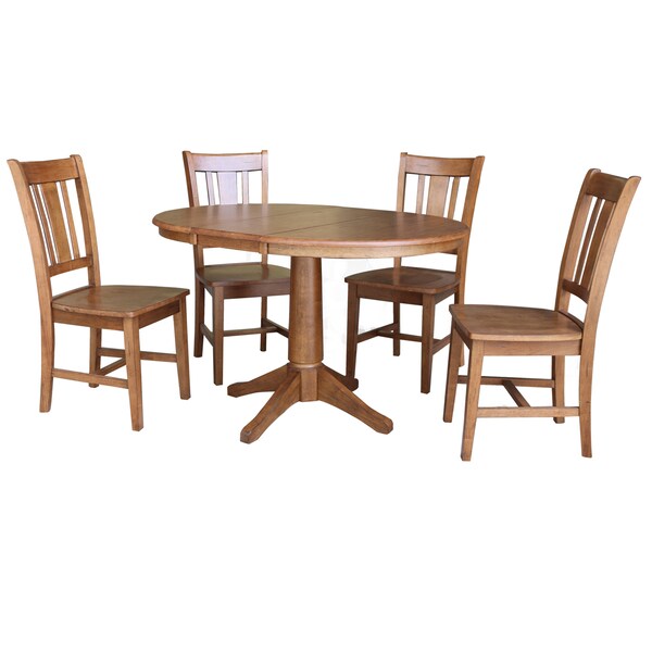 International Concepts Round 36 in Round Extension Dining Table with 4 Chairs, Distressed Oak, 36 in W, 48 in L, 30.1 in H K42-36RXT-27B-C10-4 - main